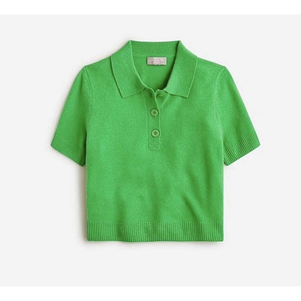 NWT J.Crew Cashmere Cropped Sweater-Polo GREEN Henley Pullover M